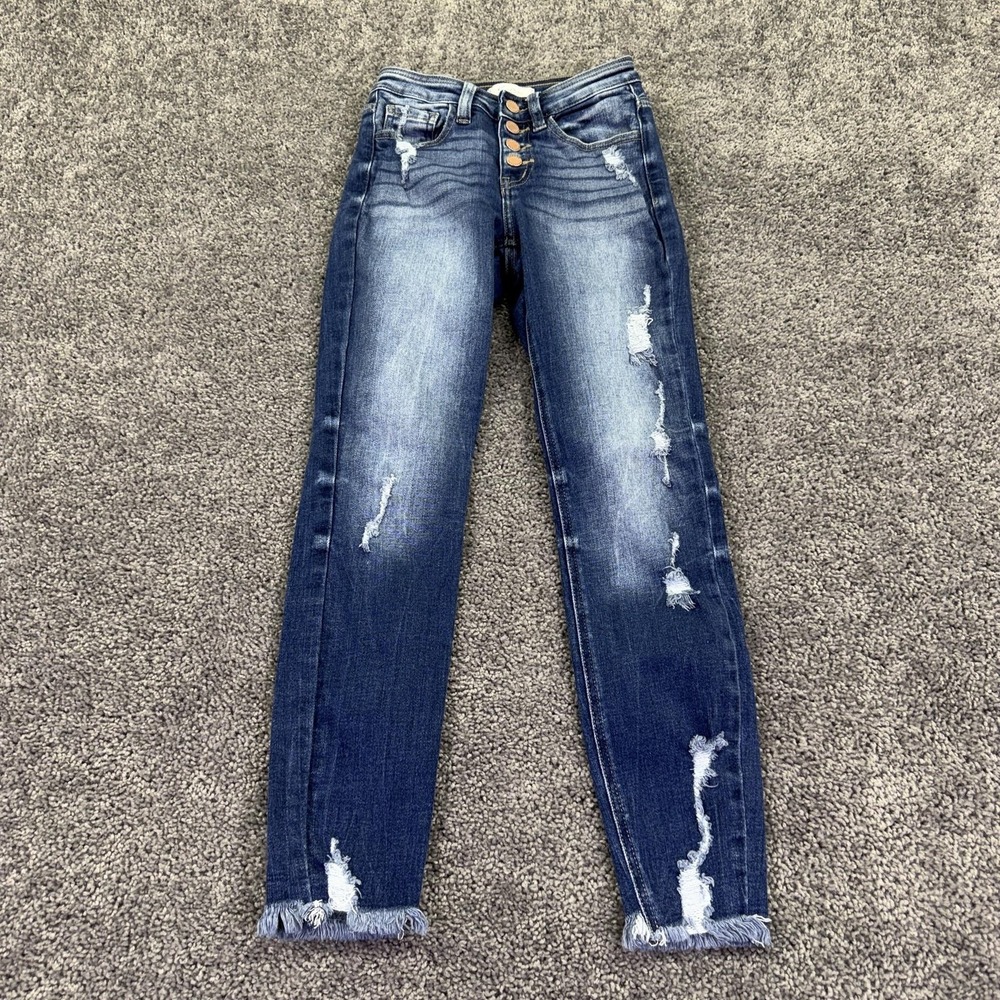 KanCan Signature Jeans Womens 24 Blue Mid Rise Ankle Skinny Distressed Denim